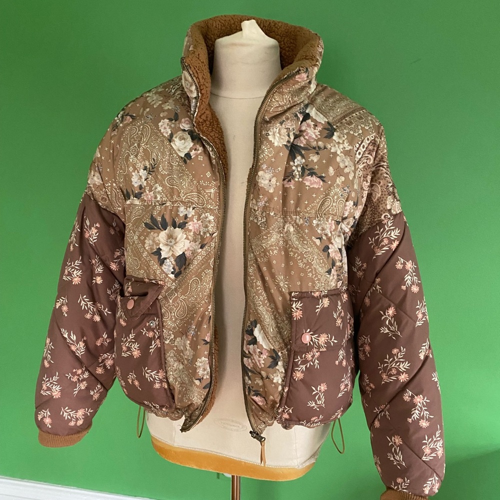 American Eagle Quilted Floral Patchwork Brown Pin… - image 1